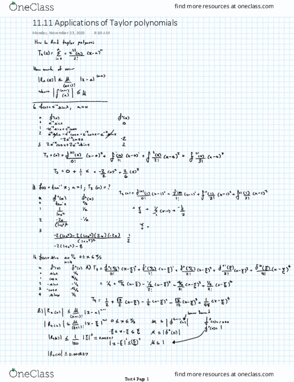 MAC 2311C Lecture 34: 11.11 Applications of Taylor polynomials thumbnail