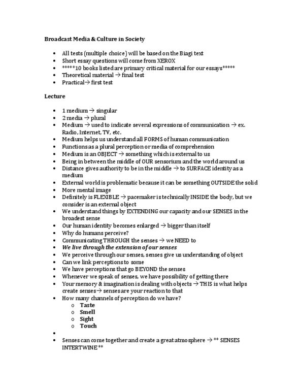 SMC219Y1 Lecture Notes - Marshall Mcluhan, Sensorium, Xerox thumbnail