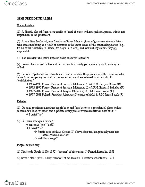 POLI 2053 Lecture Notes - Lecture 6: Paul Von Hindenburg, Jacques Chirac, Jerzy Buzek thumbnail