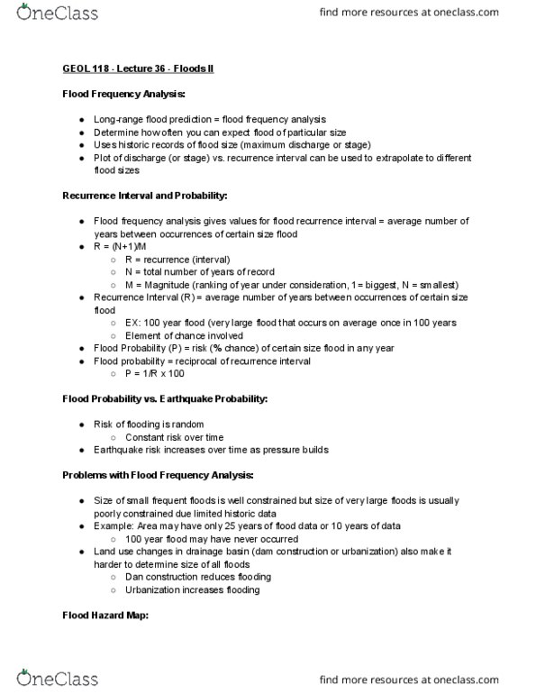 GEOL 118 Lecture Notes - Lecture 36: National Flood Insurance Program, Federal Emergency Management Agency, 100-Year Flood thumbnail