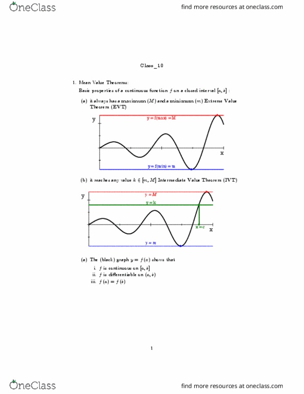 MATH 203 Lecture Notes - Lecture 10: Mean Value Theorem, Maxima And Minima, Farad thumbnail