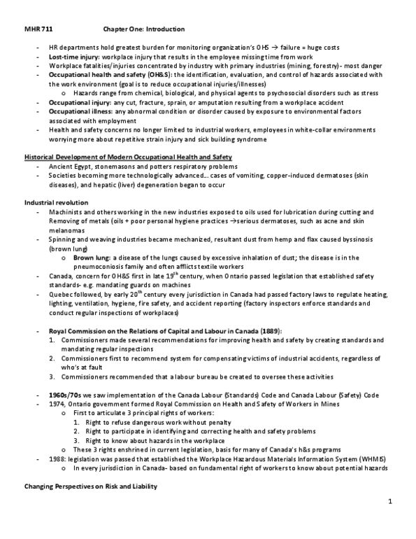 MHR 711 Chapter Notes - Chapter 1: Endangerment, Safety Data Sheet, Occupational Medicine thumbnail