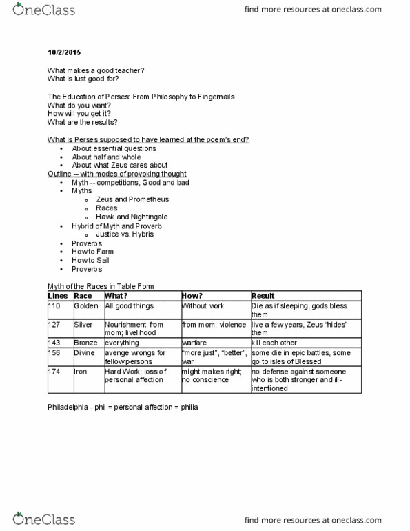 CLAS 2220 Lecture Notes - Lecture 13: Philia thumbnail