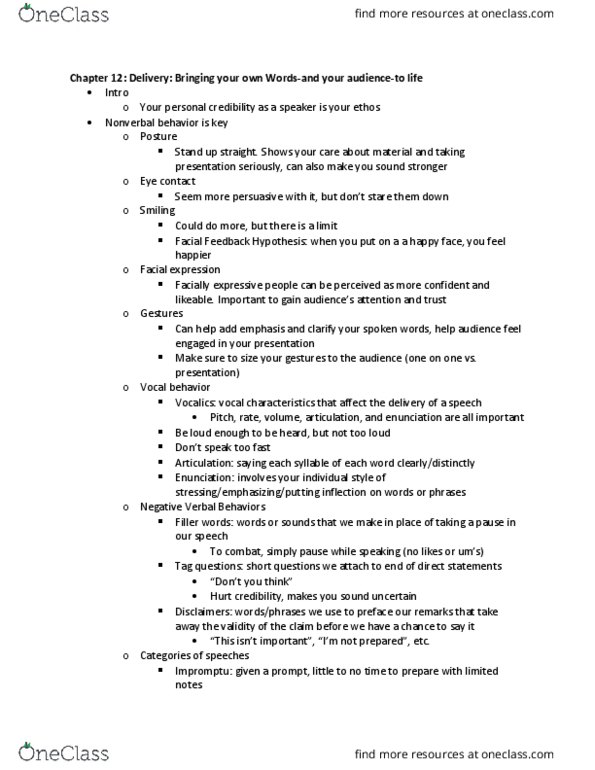 CMS 306M Chapter Notes - Chapter 12: Facial Expression, Eye Contact thumbnail