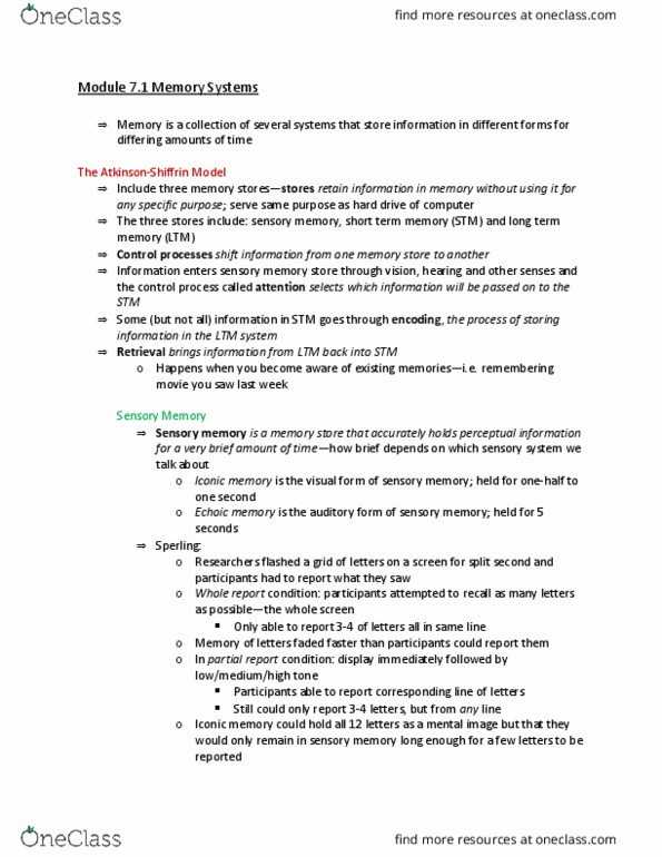 PSY100H1 Lecture Notes - Lecture 5: Childhood Amnesia, False Memory, Blind Experiment thumbnail