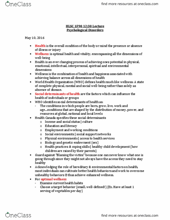 HLSC 1F90 Lecture 2: HLSC 1F90: Psychology Disorders thumbnail