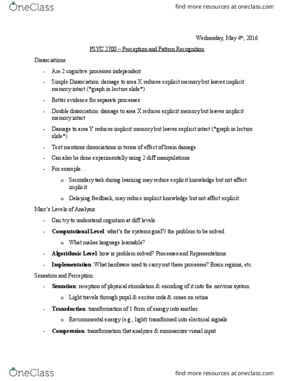 PSYC 2700 Lecture Notes - Lecture 2: Master Sergeant, Echoic Memory, Simple Features thumbnail