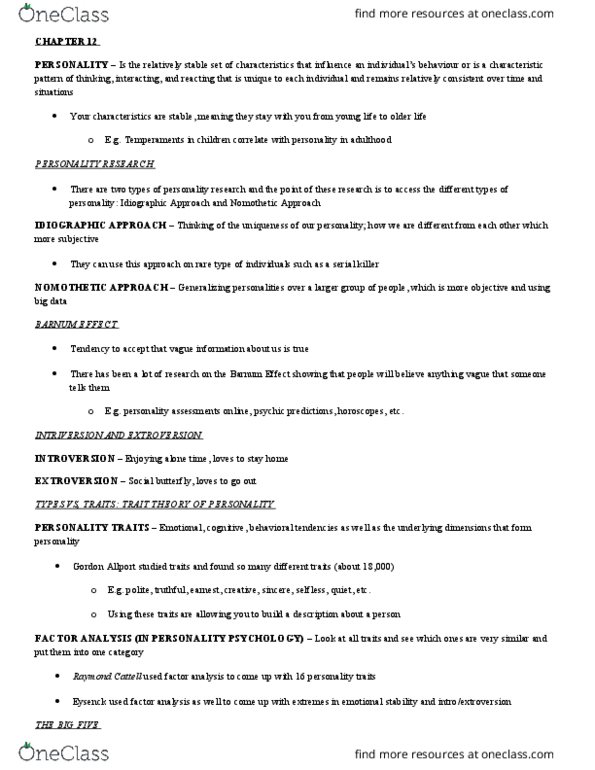 PSYA02H3 Chapter Notes - Chapter 12: Anal Retentiveness, 18 Months, Unconsciousness thumbnail