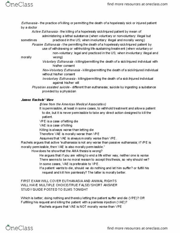 PHIL 140 Lecture Notes - Lecture 5: James Rachels thumbnail