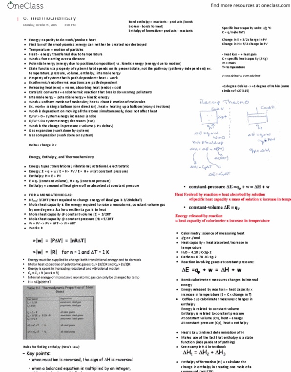 CHEM 121 Lecture Notes - Lecture 4: Calorimetry thumbnail