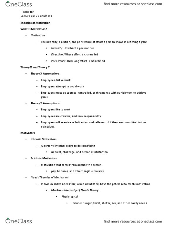 HROB 2100 Chapter Notes - Chapter 4: Distributive Justice, Expectancy Theory, Procedural Justice thumbnail