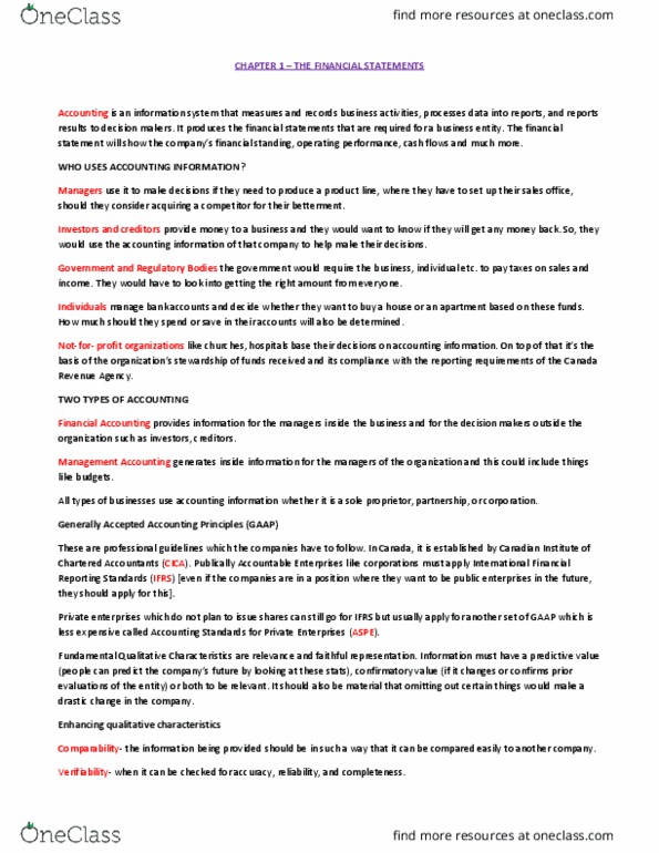 MGT120H5 Chapter Notes - Chapter 1-3, 6: Accounting Equation, Deferral, Gross Profit thumbnail