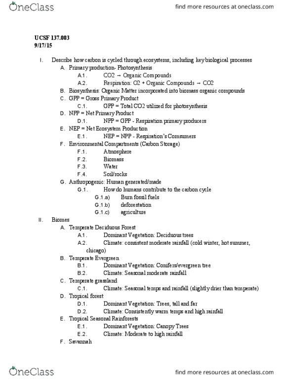 UCSF 137 Lecture Notes - Lecture 6: Tropical And Subtropical Moist Broadleaf Forests, Temperate Deciduous Forest, University Of California, San Francisco thumbnail