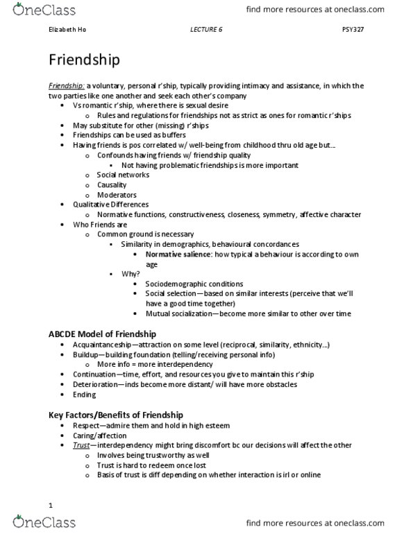 PSY327H5 Lecture Notes - Lecture 6: Social Contract, Preadolescence, Conflict Resolution thumbnail