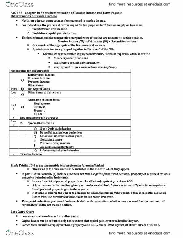 ACC 522 Chapter Notes - Chapter 10: Foreign Tax Credit, Old Age Security, Itemized Deduction thumbnail