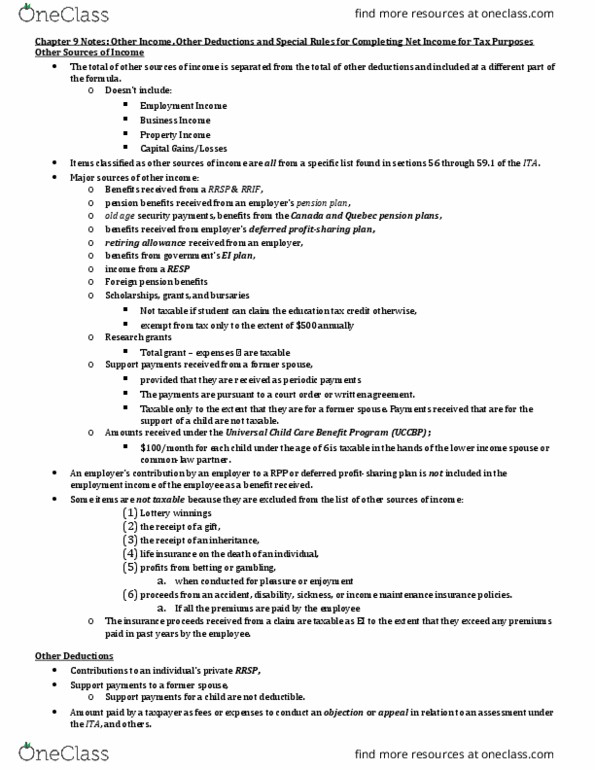 ACC 522 Chapter Notes - Chapter 9: Tax Deferral, Government Communications Headquarters, Registered Retirement Income Fund thumbnail