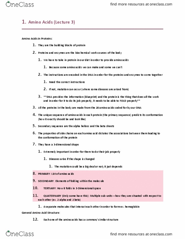 HTHSCI 1LL3 Lecture Notes - Lecture 4: Valine, Methionine, Threonine thumbnail