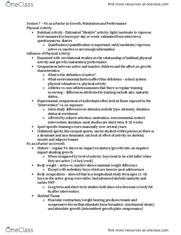 KINESIOL 3U03 Lecture Notes - Lecture 8: Cardiorespiratory Fitness, Motor Unit, Menarche thumbnail