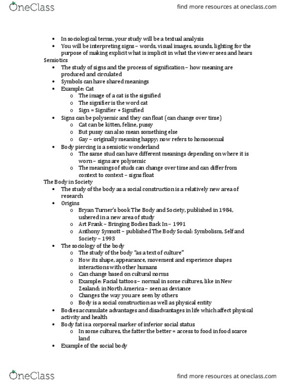 KINESIOL 3P03 Lecture Notes - Lecture 5: Polysemy, Body Piercing thumbnail