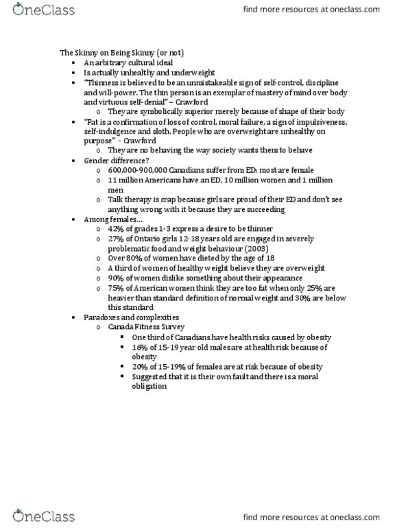 KINESIOL 3P03 Lecture Notes - Lecture 12: Standard-Definition Television, Underweight thumbnail