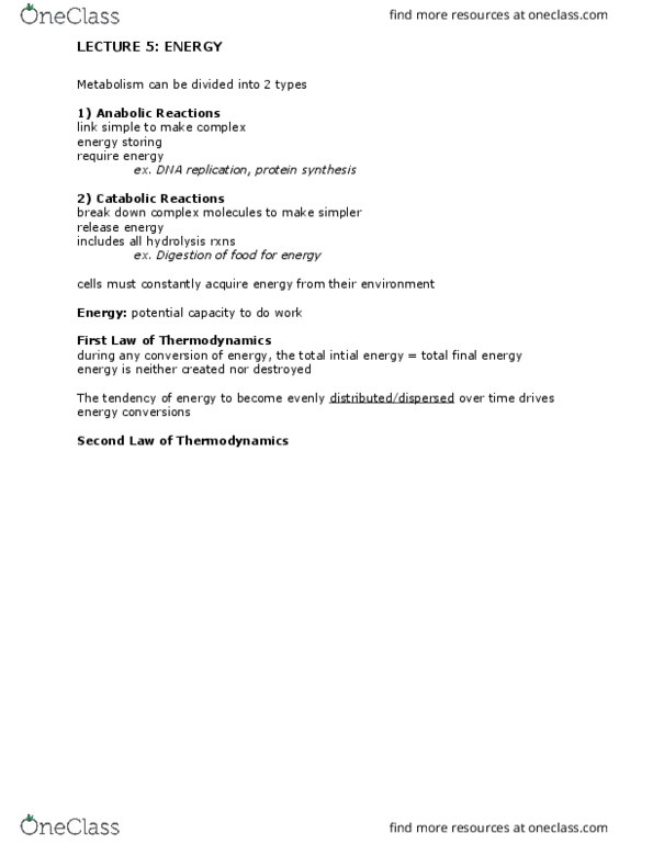 BIOL 112 Lecture Notes - Lecture 5: Activation Energy, Atp Hydrolysis, Chemical Equilibrium thumbnail