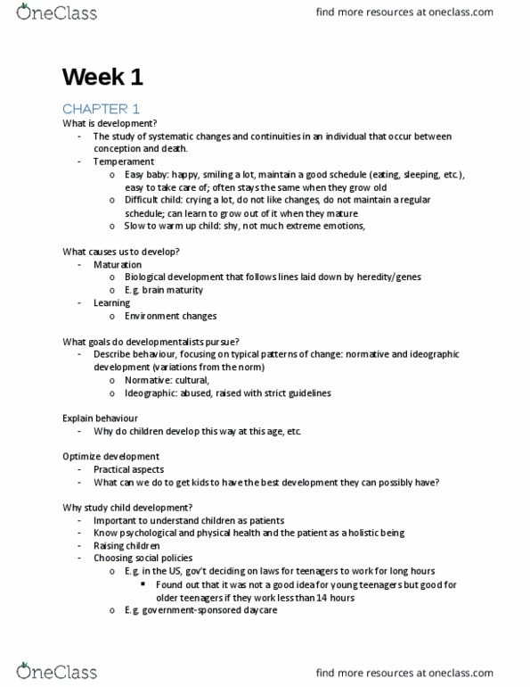 PSY302 Lecture Notes - Lecture 1: Developmental Psychology, Methylation, Epigenetics thumbnail