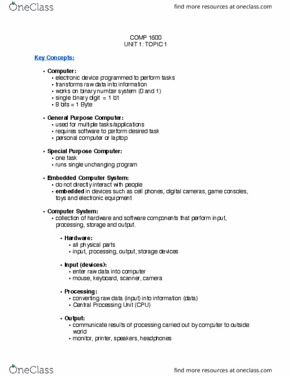 COMP 1600 Lecture Notes - Lecture 1: Network Interface Controller, Sound Card, Video Card thumbnail