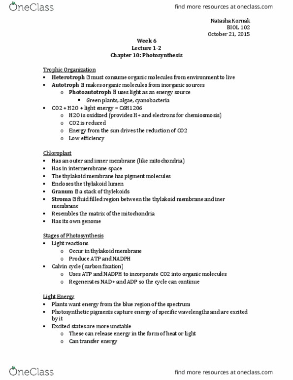 BIOL 102 Lecture Notes - Lecture 6: Decarboxylation, C4 Carbon Fixation, Photosystem Ii thumbnail