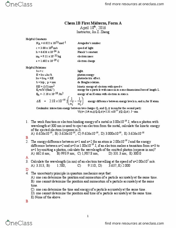 Chem 1b Study Guide Spring 2016 Midterm Bond Energy Aufbau Principle Ion