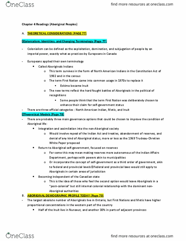 POL 222 Chapter Notes - Chapter 4: Indian Act, Mackenzie River, Quebec Agreement thumbnail