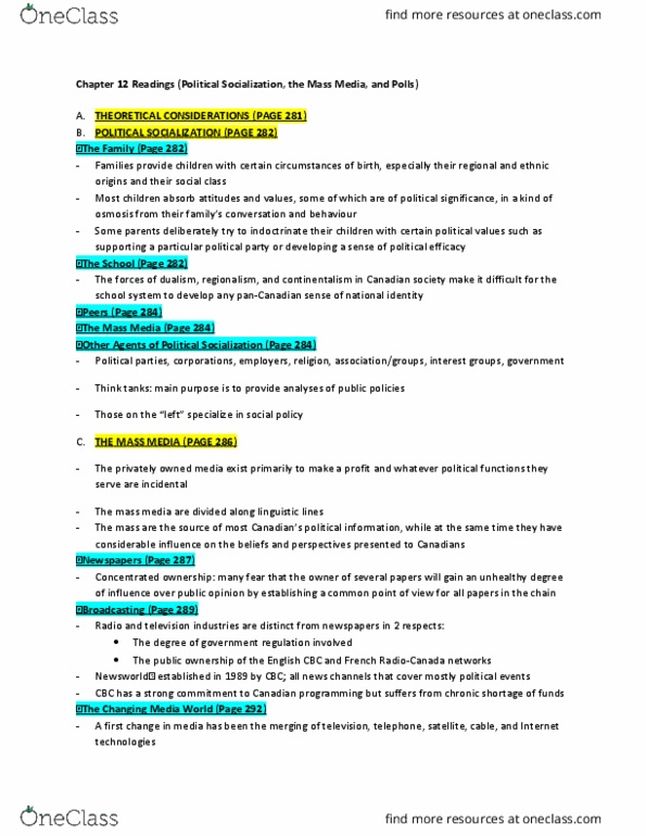 POL 222 Chapter Notes - Chapter 12: Osmosis, Continentalism, Focus Group thumbnail