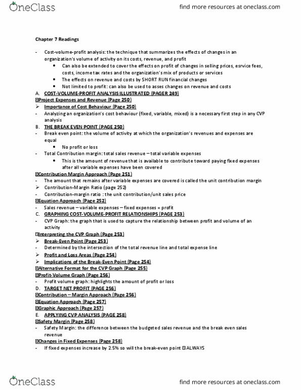 BUS 254 Chapter Notes - Chapter 7: Contribution Margin, Total Absorption Costing, Fixed Cost thumbnail