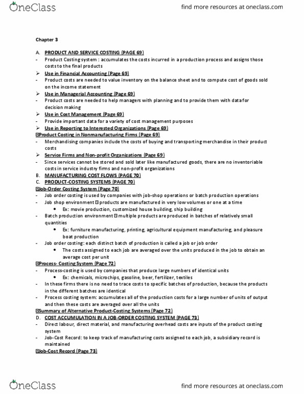 BUS 254 Chapter Notes - Chapter 3: Batch Production, Cost Driver, Income Statement thumbnail