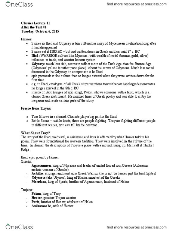 CLASSICS 1A03 Lecture Notes - Lecture 11: Mycenaean Greece, Laird, Megaron thumbnail