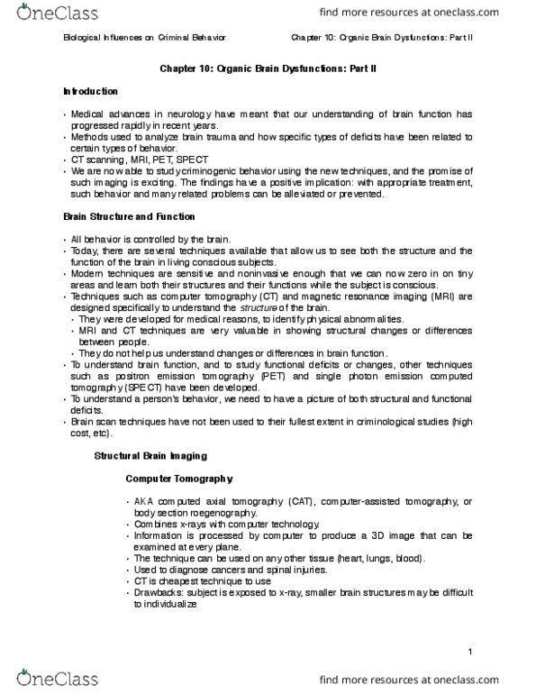 CRIM 402 Lecture 10: Chapter 10 Organic Brain Dysfunctions Part II thumbnail