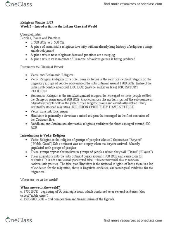 RELIGST 1J03 Lecture Notes - Lecture 1: Indo-Gangetic Plain, Middle Kingdoms Of India, Oral-Formulaic Composition thumbnail