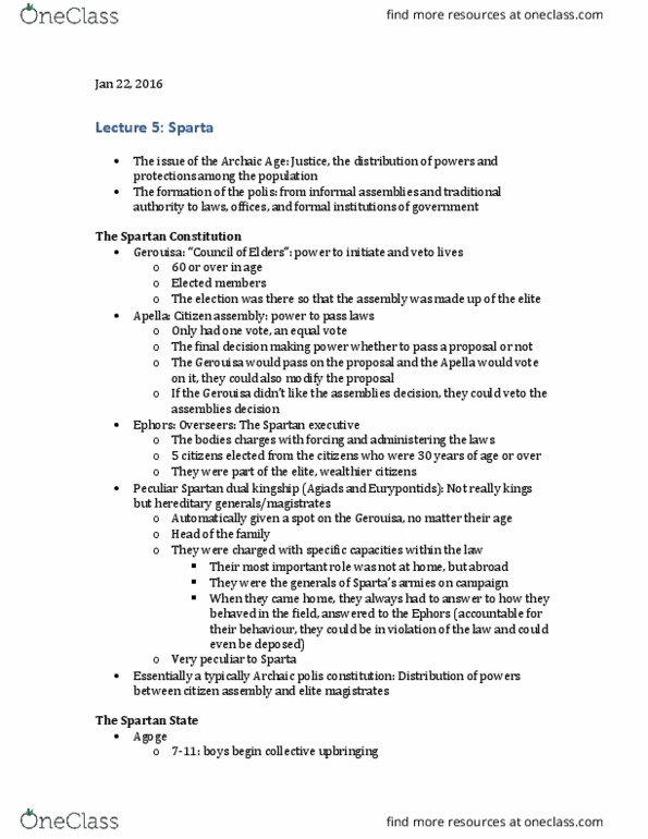 CLASSICS 1M03 Lecture Notes - Lecture 5: Spartan Constitution, Apella, Spartan Executive thumbnail