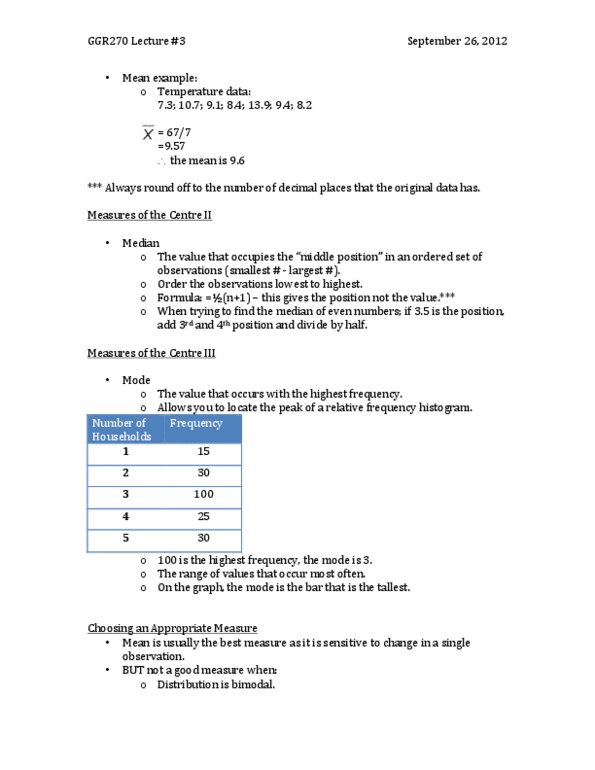 GGR270H1 Lecture Notes - Frequency Distribution, Skewness thumbnail
