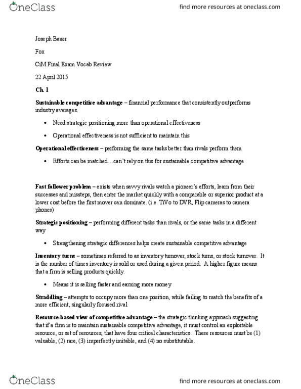 ISYS1021 Lecture Notes - Lecture 99: Competitive Advantage, Radio-Frequency Identification, Semiconductor Device Fabrication thumbnail