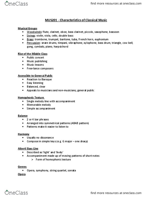 MUS 201 Lecture Notes - Lecture 2: Bass Clarinet, Alberti Bass, Euphonium thumbnail