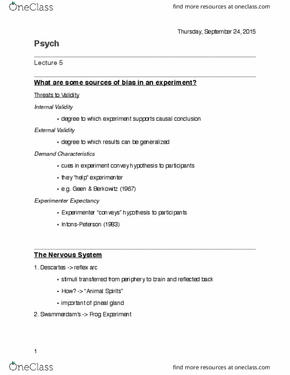 Psychology 1000 Lecture Notes - Lecture 5: Pineal Gland thumbnail