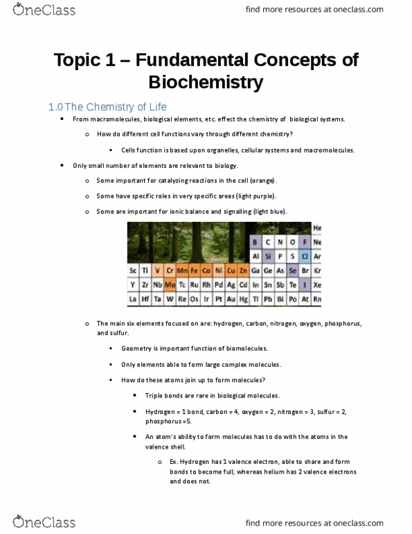 Biochemistry 2280A Lecture Notes - Lecture 1: Trigonal Planar Molecular Geometry, Valence Electron, Glycosidic Bond thumbnail