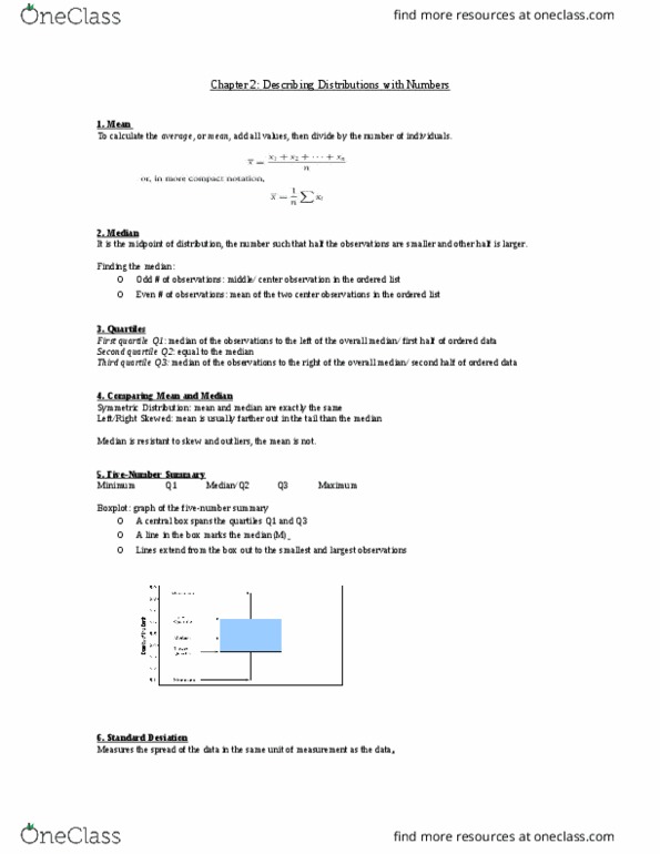 Statistical Sciences 1024A/B Lecture Notes - Lecture 2: Quartile, Box Plot, Interquartile Range thumbnail