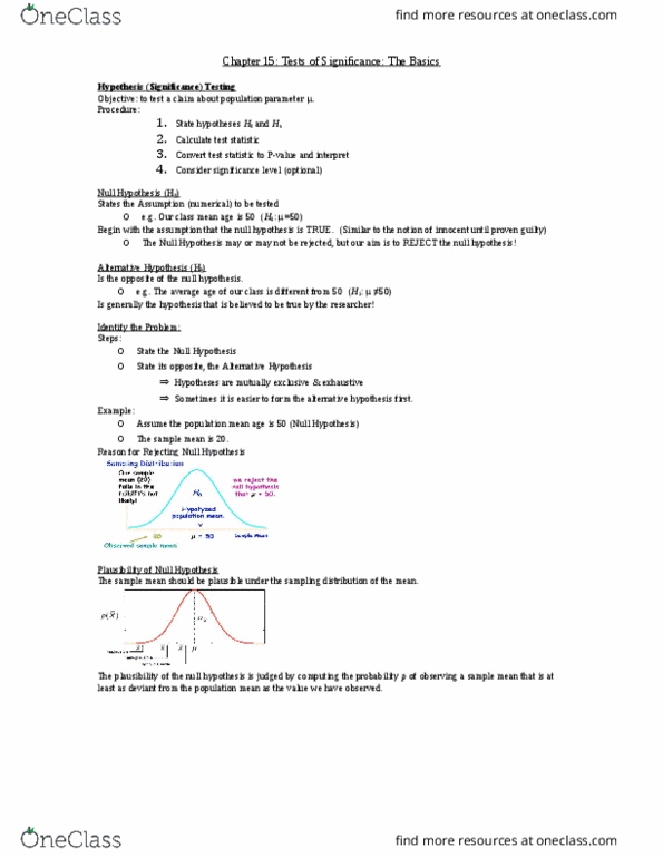 Statistical Sciences 1024A/B Lecture Notes - Lecture 15: Null Hypothesis, Test Statistic, Statistical Parameter thumbnail