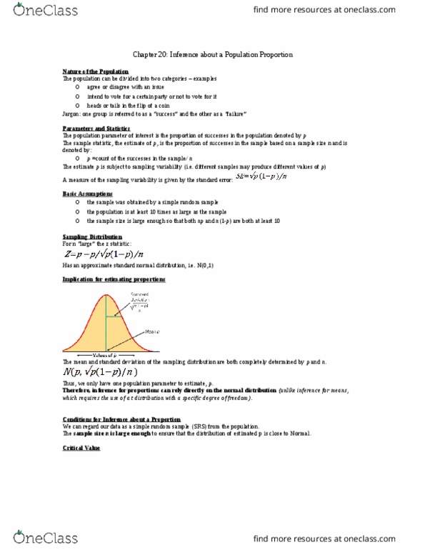 Statistical Sciences 1024A/B Lecture Notes - Lecture 20: Normal Distribution, Simple Random Sample, Confidence Interval thumbnail