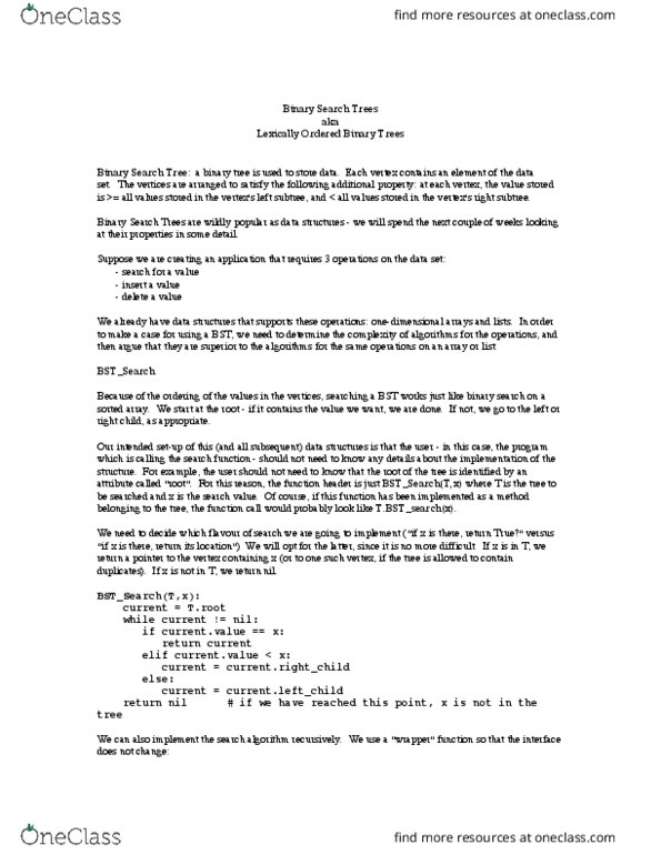 CISC 235 Lecture Notes - Lecture 7: Binary Tree, Search Algorithm, Binary Search Algorithm thumbnail