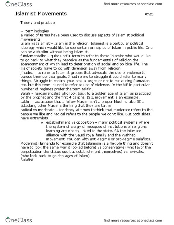 POLI 340 Lecture Notes - Lecture 20: Takfiri, House Of Saud, Mohamed Morsi thumbnail