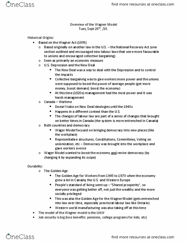 LABRST 2A03 Lecture Notes - Lecture 3: National Industrial Recovery Act, National Labor Relations Act, Workplace Democracy thumbnail