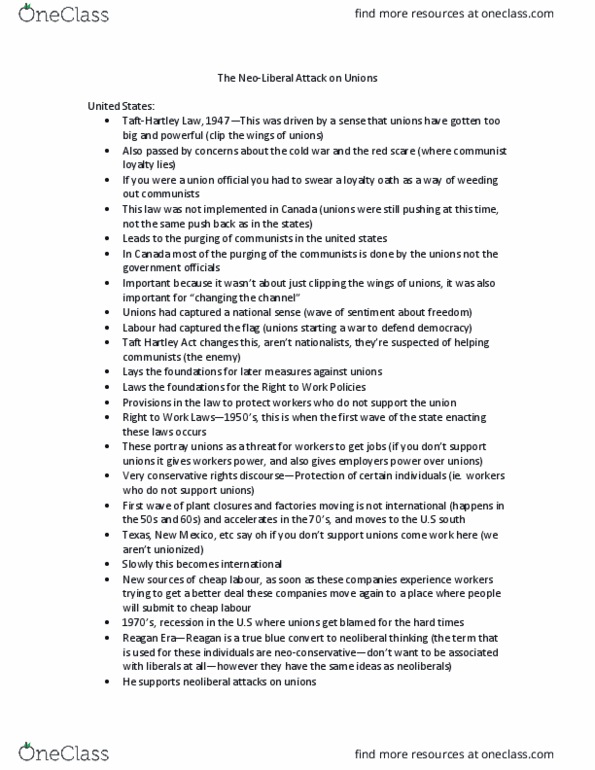 LABRST 2A03 Lecture Notes - Lecture 8: Labor Management Relations Act Of 1947, Blue-Collar Worker, Financialization thumbnail