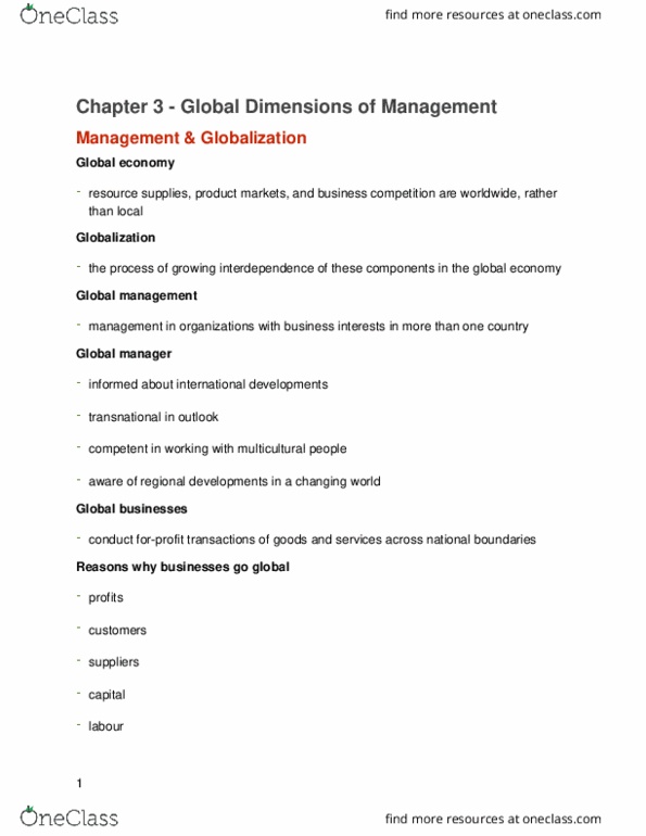 GMS 200 Chapter Notes - Chapter 3: Southern African Development Community, Global Sourcing, Insourcing thumbnail